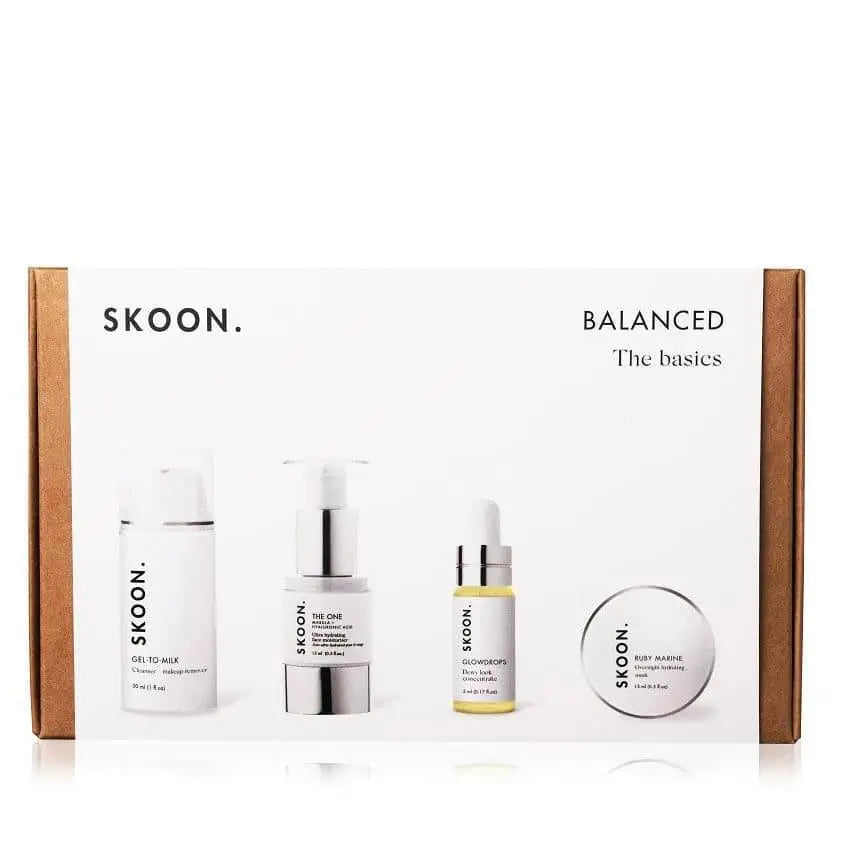 SKOON Balanced Skincare Starter Kit: The best basics for radiant skin! Includes cleanser, moisturizer, glow drops, & mask.