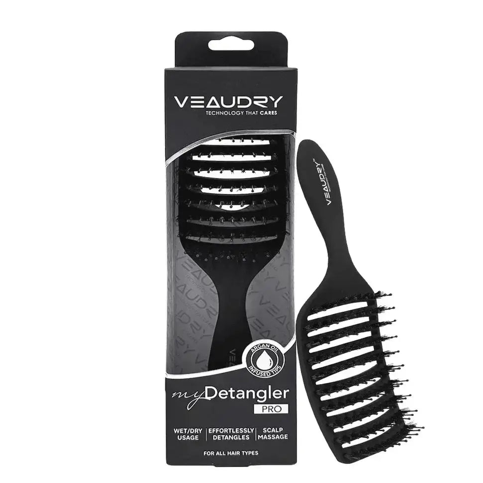 Veaudry MyDetangler Pro Black: Detangling Hair Brush for Wet & Dry Hair, Scalp Massage, Argan Oil Infused, Effortless Detangling.