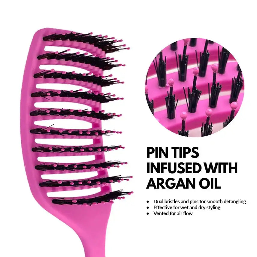 Pink Detangling Hair Brush with Argan Oil: Smooth & Frizz-Free Hair