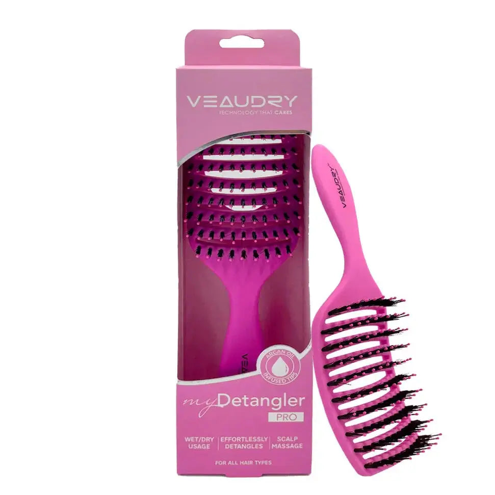 VEAUDRY MYDETANGLER PRO Pink: Detangling Hair Brush for All Hair Types with Argan Oil Infusion.
