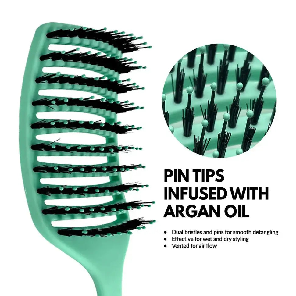 Teal Detangling Brush with Argan Oil-Infused Bristles for Smooth Hair Care