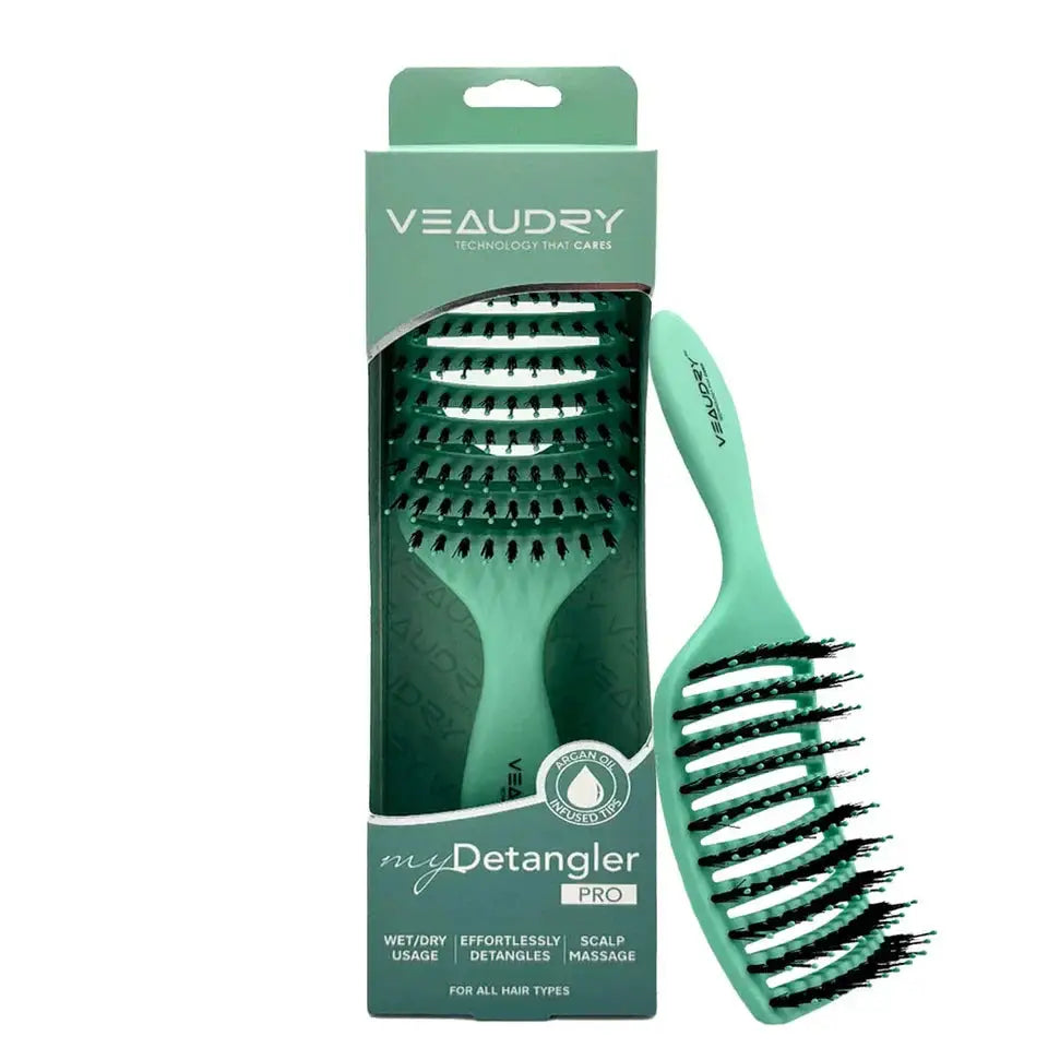 Veaudry myDetangler Pro Teal Hair Brush: Argan Oil Infused, Detangling, Scalp Massage, All Hair Types