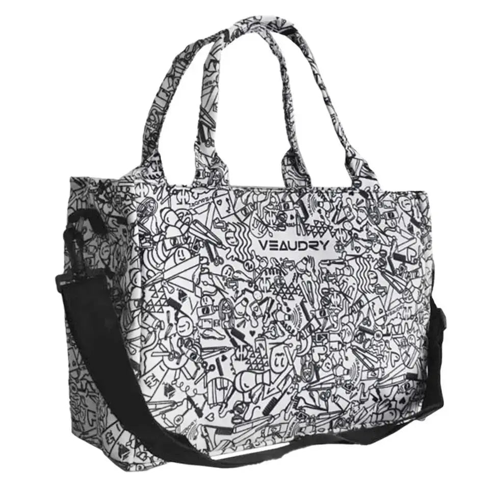 Veaudry bag: Black & White Patterned Tote Bag. Designer handbag with shoulder strap. Stylish purse from Veaudry MyStyler.