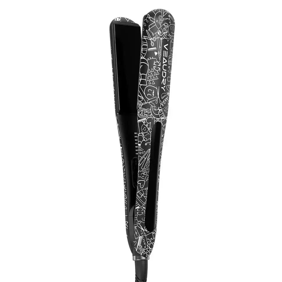 Veaudry Colossal FreeStyle Limited Edition Hair Straightener: Black styling tool with graffiti design & ceramic plates