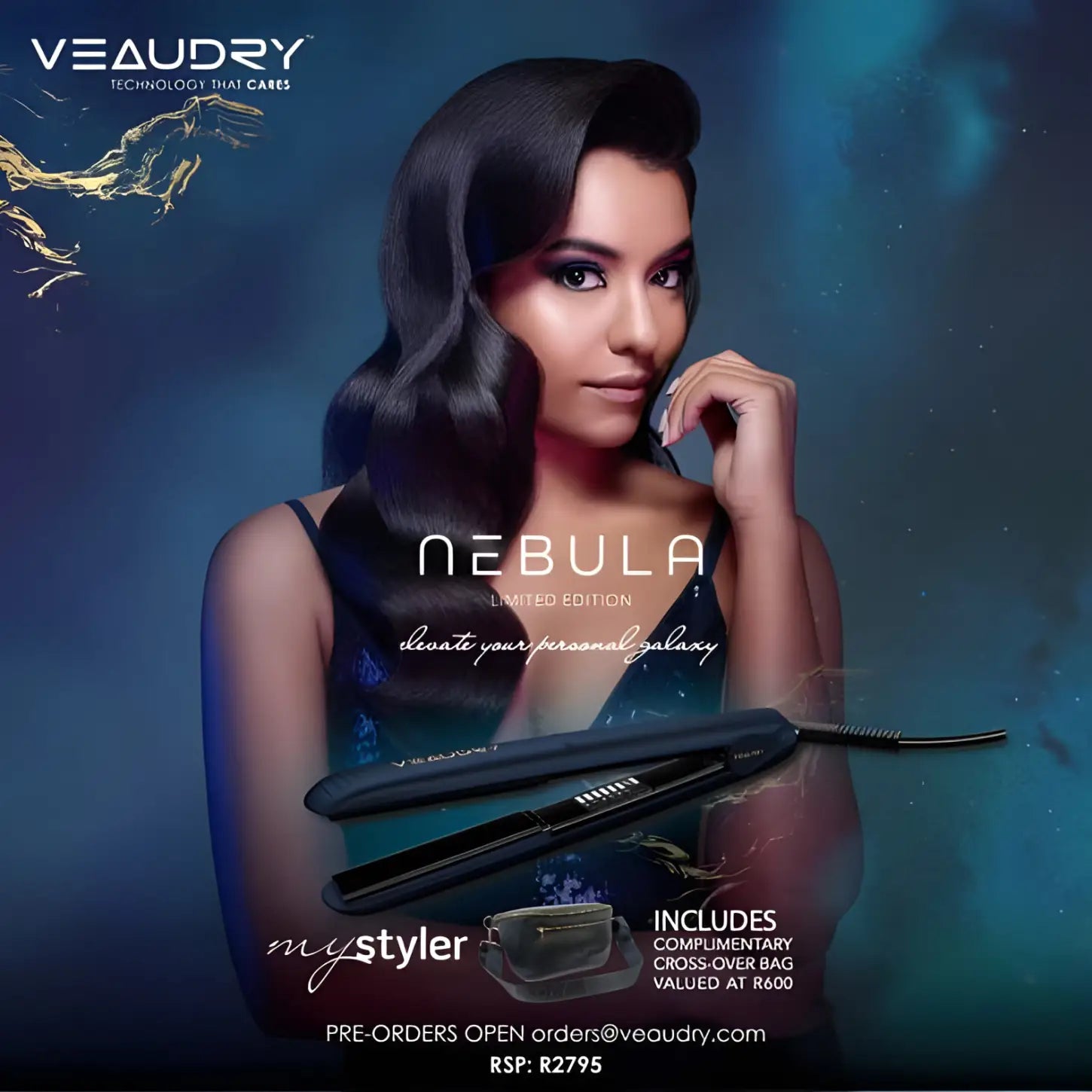 Veaudry Nebula Dark Blue Limited Edition Hair Straightener. Free Bag! Styling Tool, Limited Edition, Professional Hair Styling