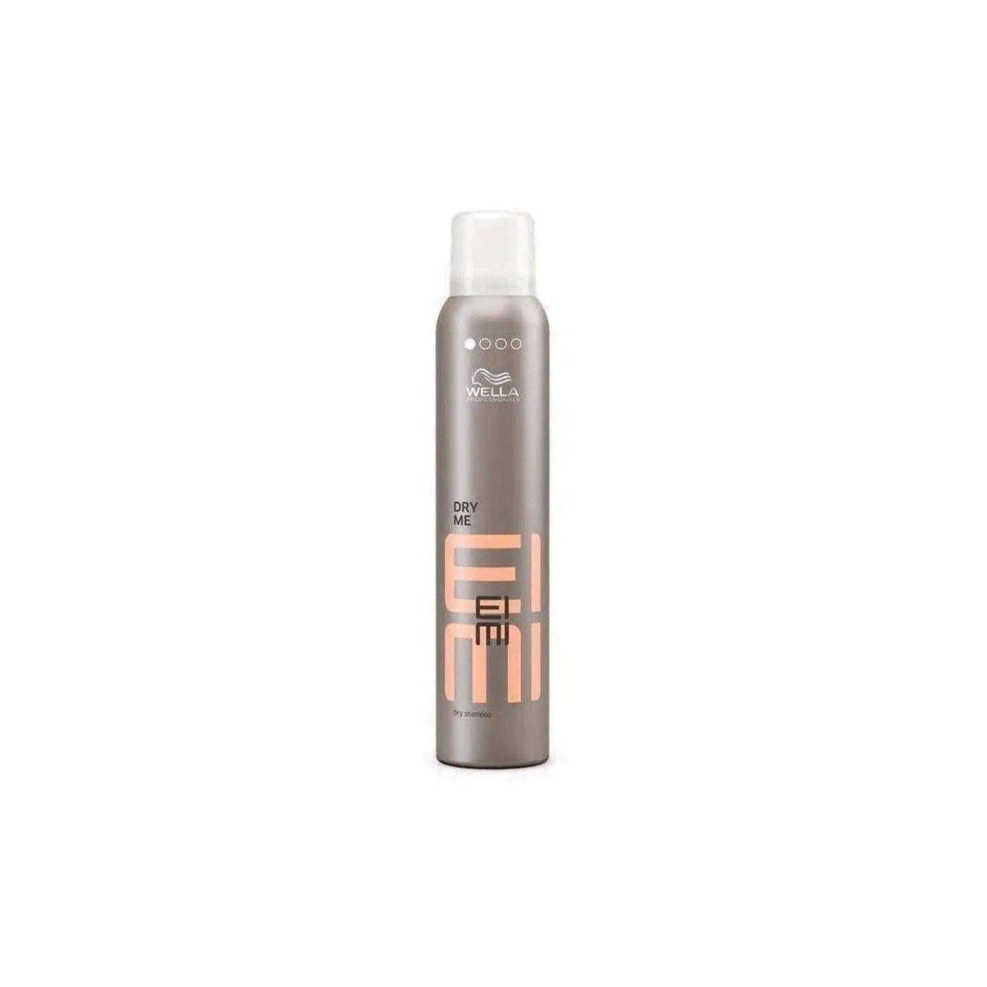 Metallic gray aerosol can of Wella EIMI Dry Me Dry Shampoo 180ml on display