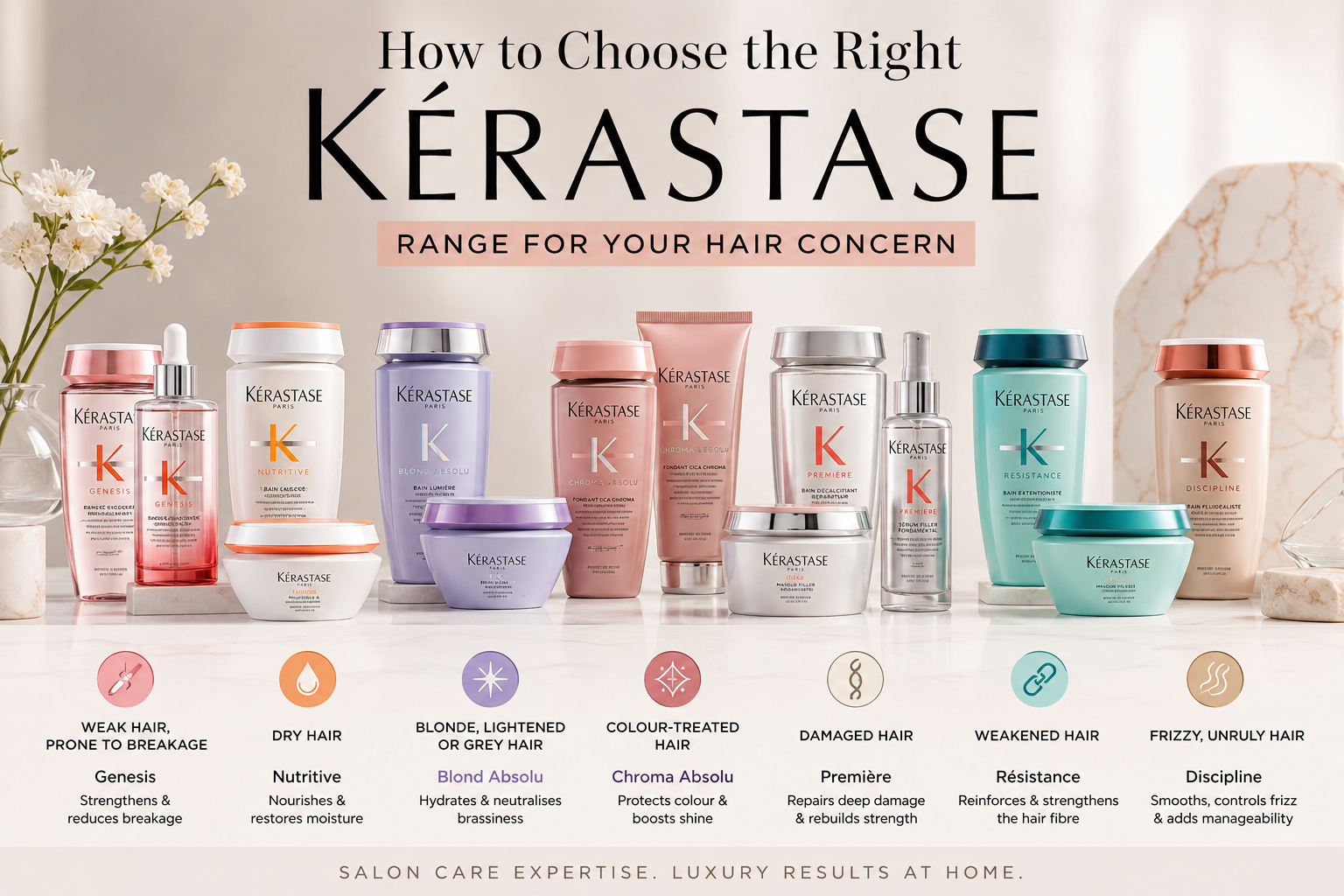 Kérastase professional haircare ranges for dry, damaged, blonde and colour-treated hair