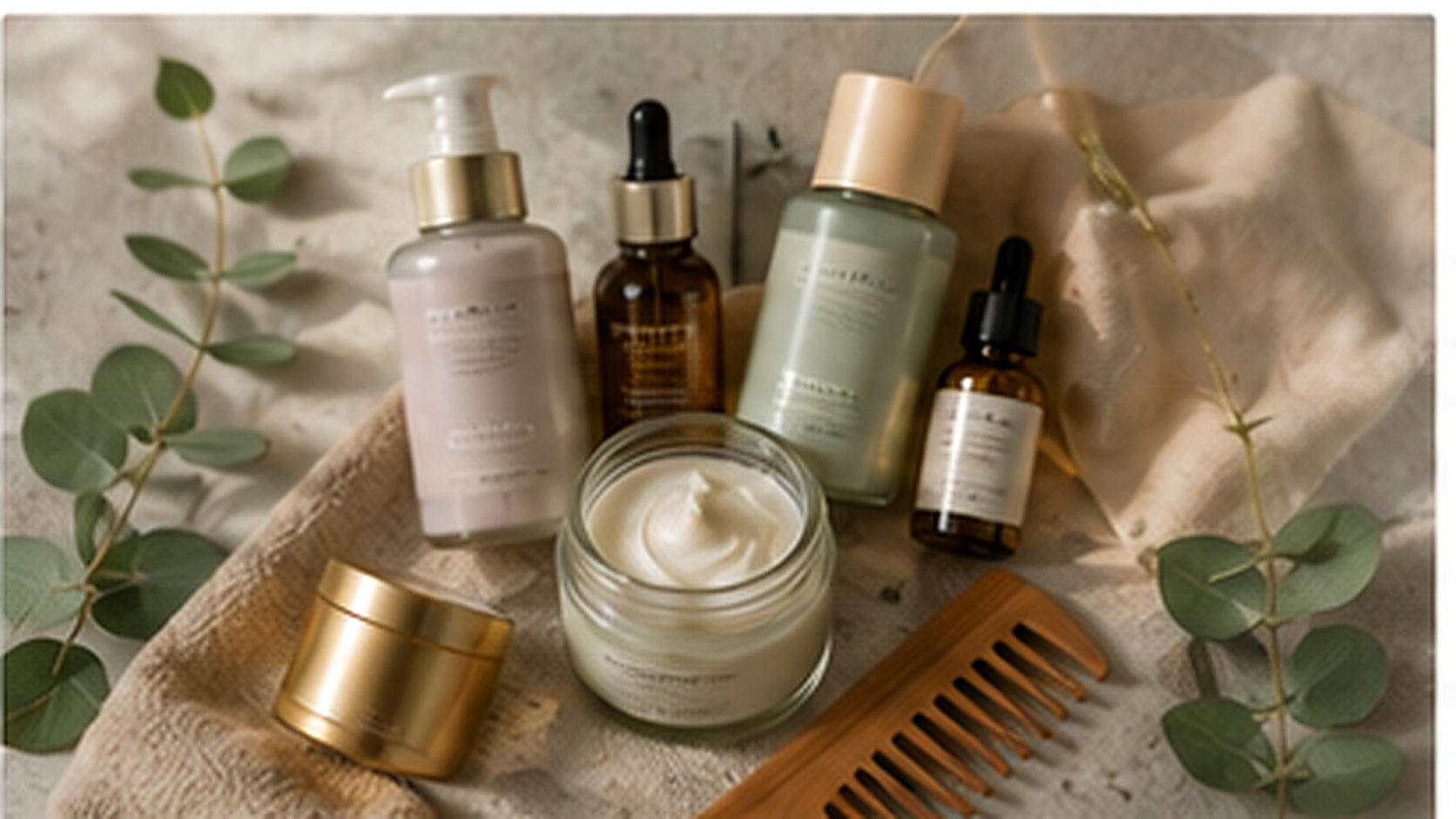Premium hair treatments, oils and creams arranged together, illustrating how to compare haircare formulas and ingredients.