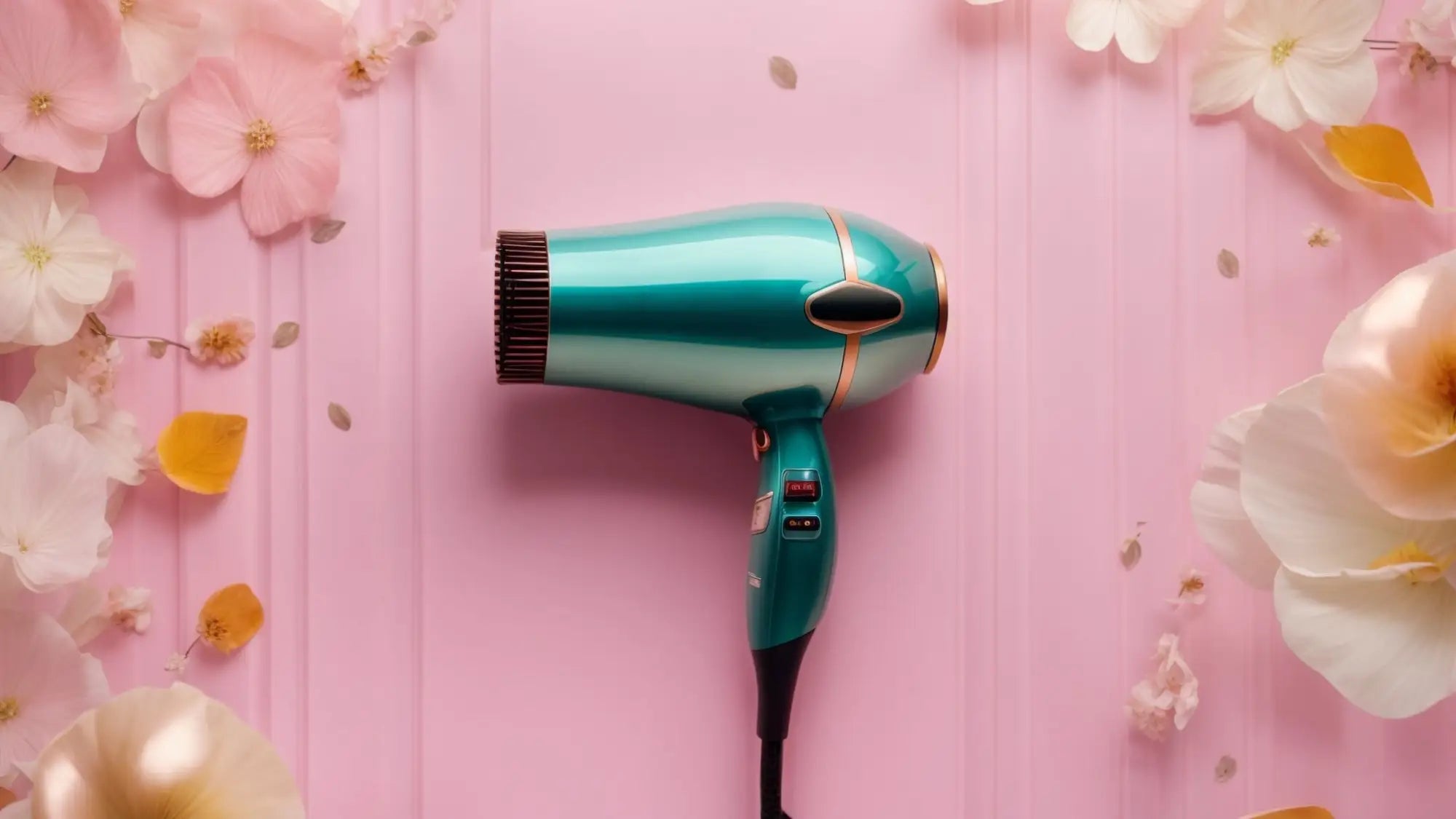 Teal-colored hair dryer with black handle for blow drying, thawing frozen pipes, and paint drying.