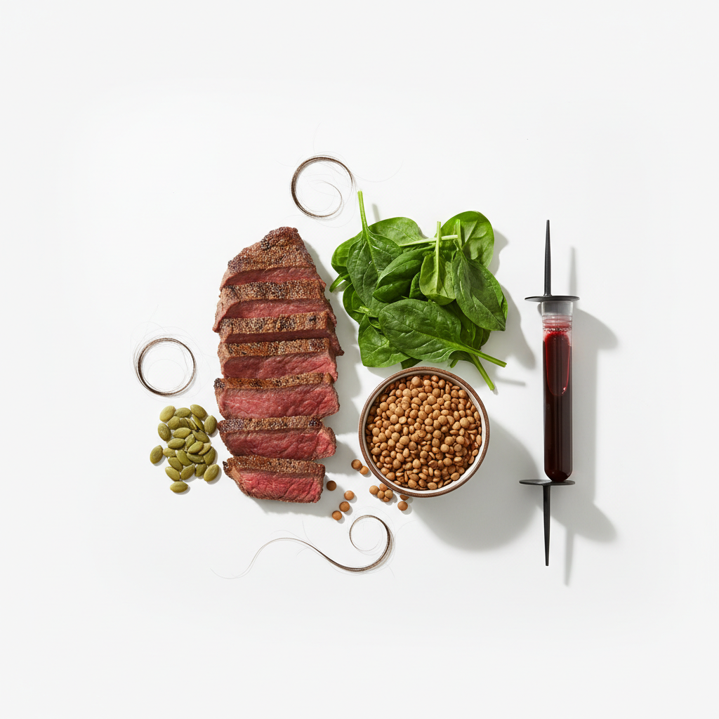 Iron-rich foods including spinach, lentils and red meat for treating iron deficiency hair loss - Partners Hair South Africa