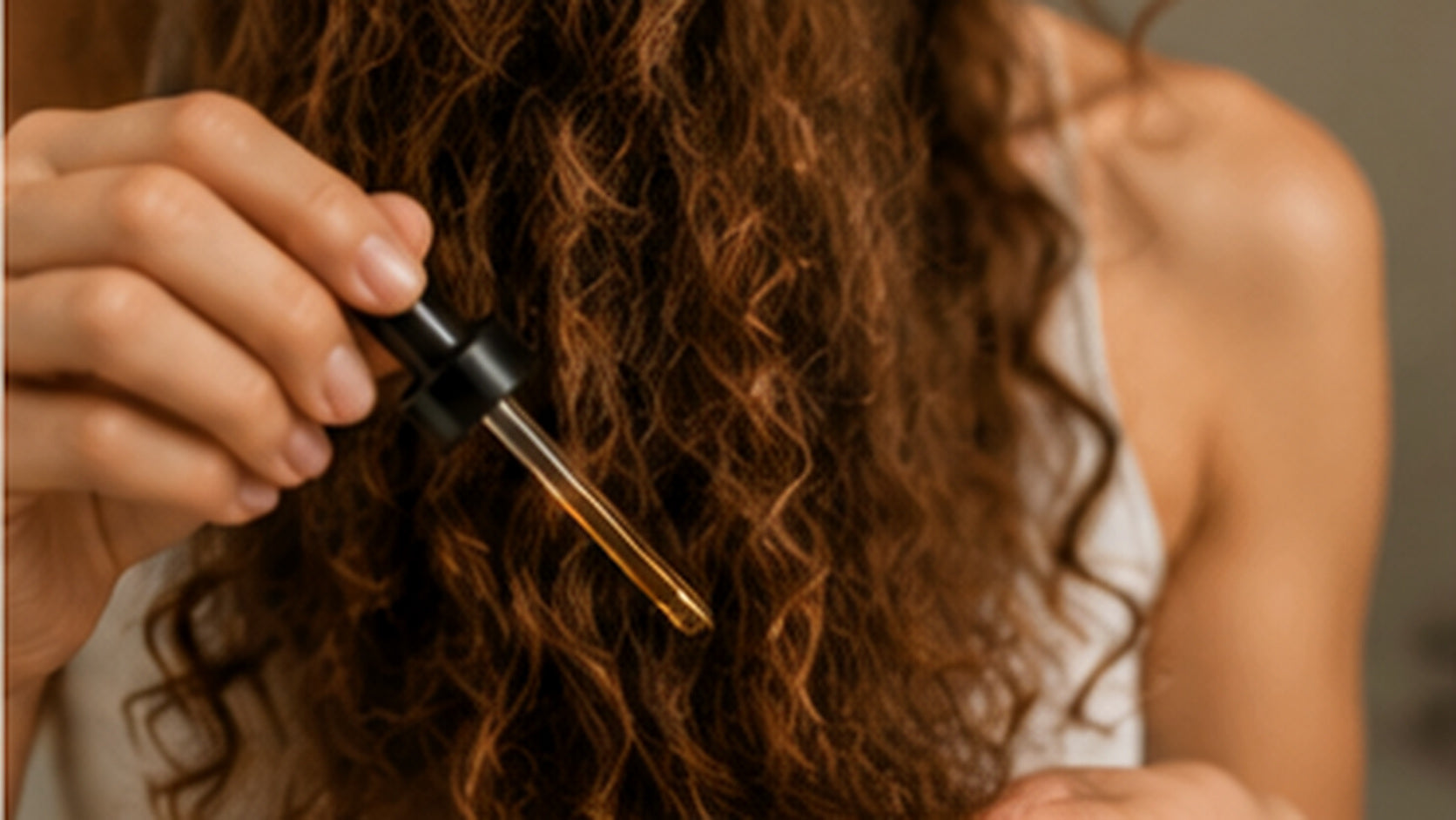 Hair oil being applied with a dropper through dry textured curls