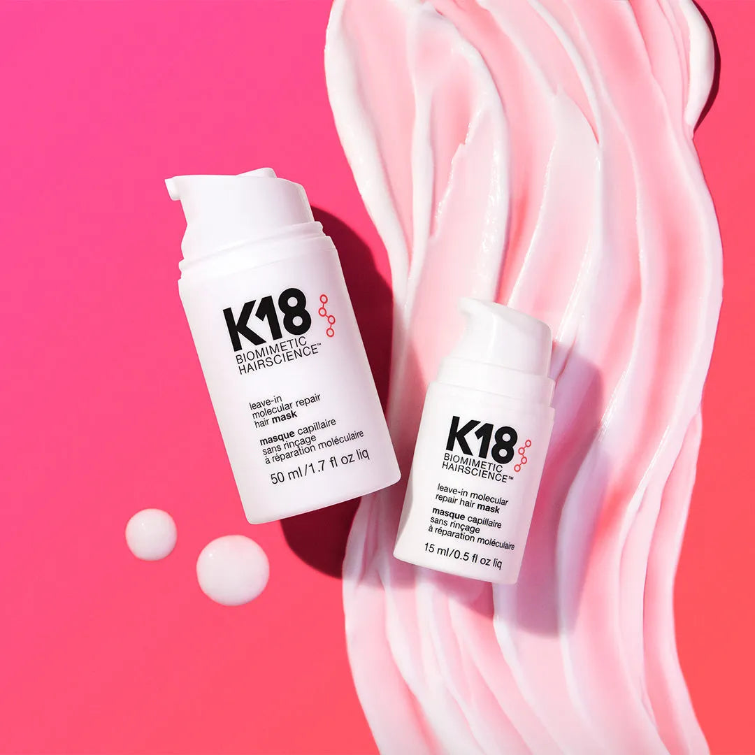 K18 Hair Repair bottles with white cream showcasing K18peptide™ technology for molecular repair