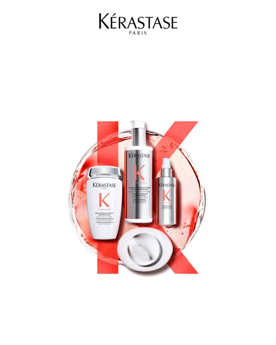 Kérastase Premiere range hair care products on a circular platform for luxurious haircare