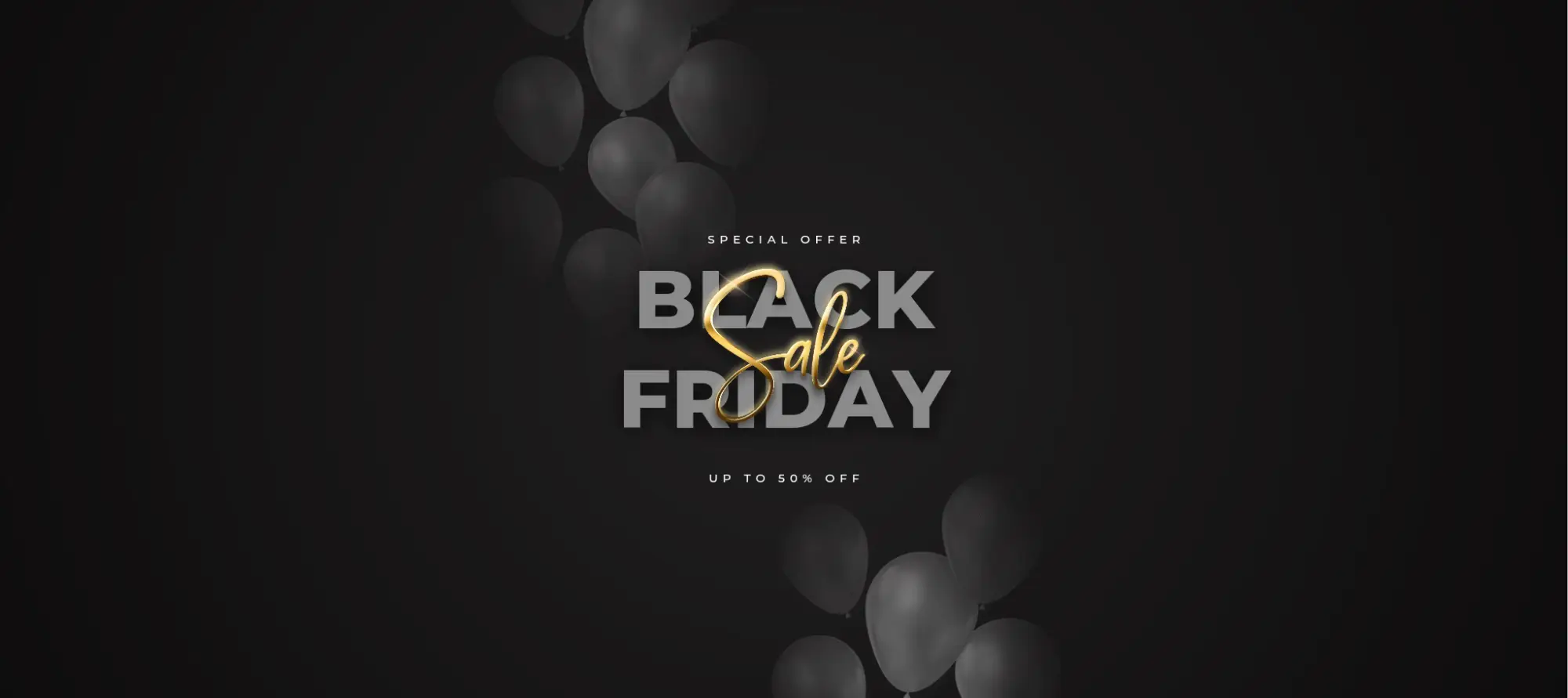 Black Friday sale advertisement featuring hair care products with gold ring accent.