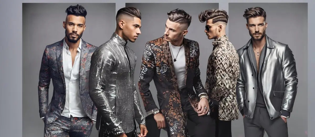 Five men in stylish suits represent the team at Partners Hair Salon led by Lewis Thomas.