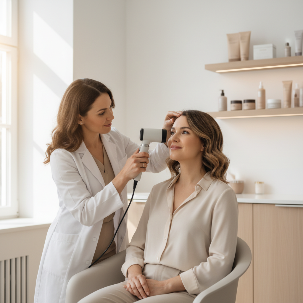 Trichologist consulting with a woman about hair loss in a professional salon in South Africa - Partners Hair