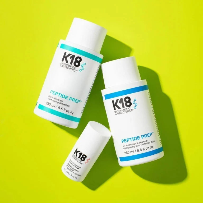 White K18 skincare bottles labeled Peptide Prep for hair care in South Africa.