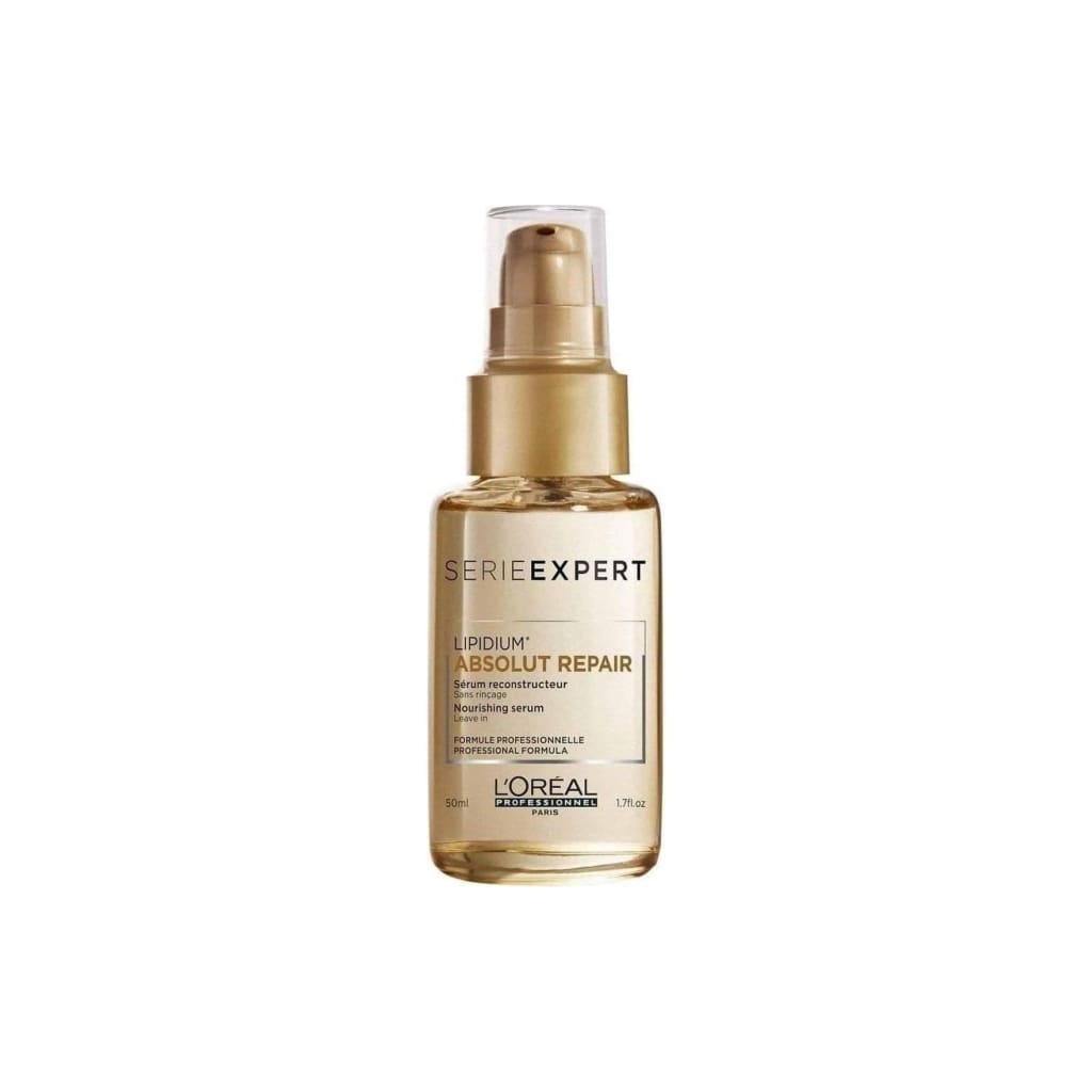 Gold L’Oréal Serie Expert Absolut Repair bottle for expert power repair treatment.