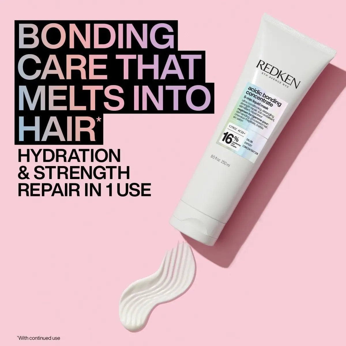 White tube of Redken Acidic Bonding Liquid Mask for hydration and strength repair.