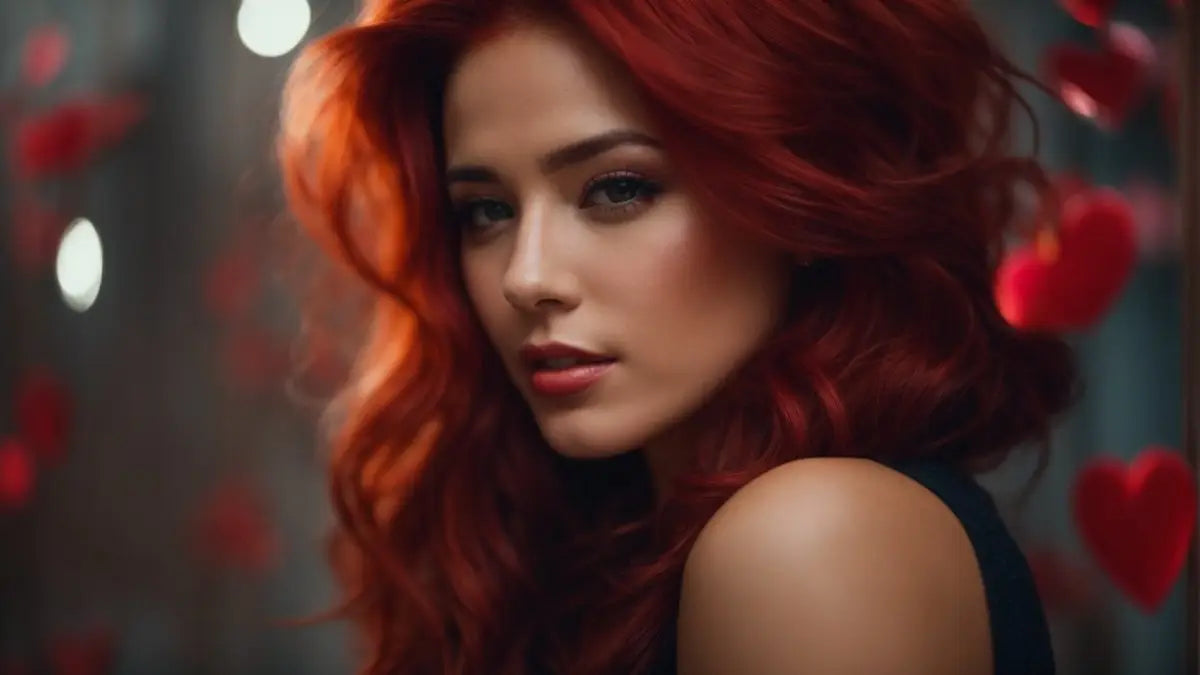 Woman with vibrant red hair showcasing a sexy hair colour for Valentine’s Day.