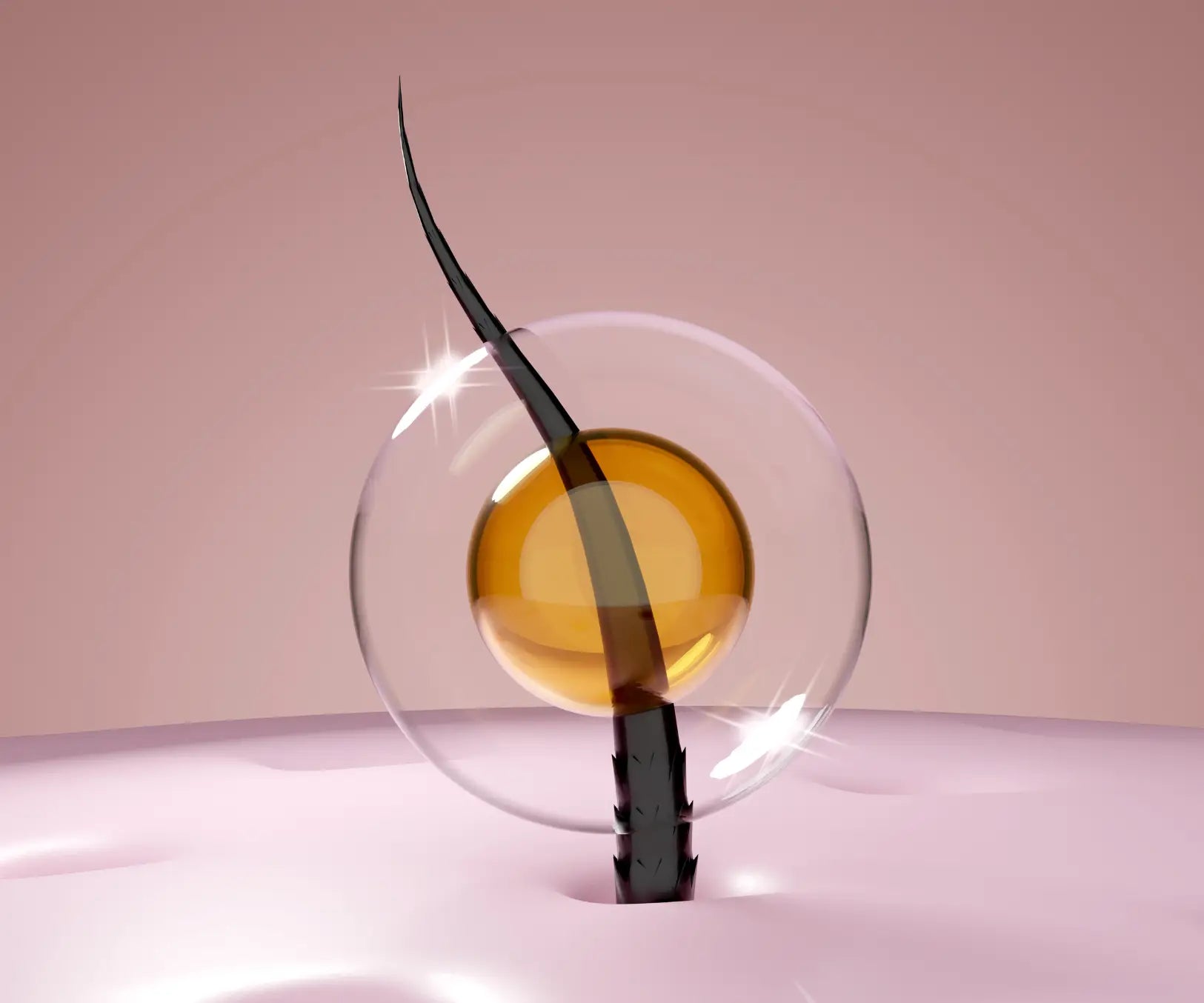 Glass sphere with yellow orb and spike, symbolizing Biosense Spoil Serum for hair growth.