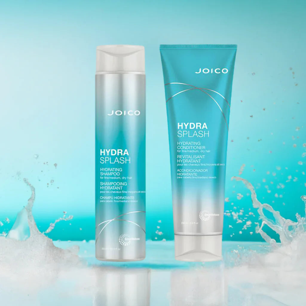 Joico Hydra Splash collection featuring shampoo and moisturizing products for hydration.