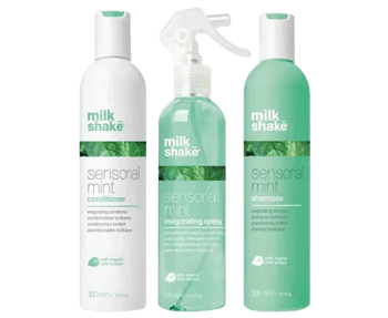 Milkshake Sensorial Mint hair care products display in the Milkshake Sensorial Mint collection