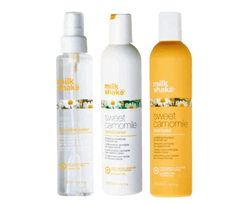 Milkshake Sweet Camomile Hair Care Products Displayed in a Collection