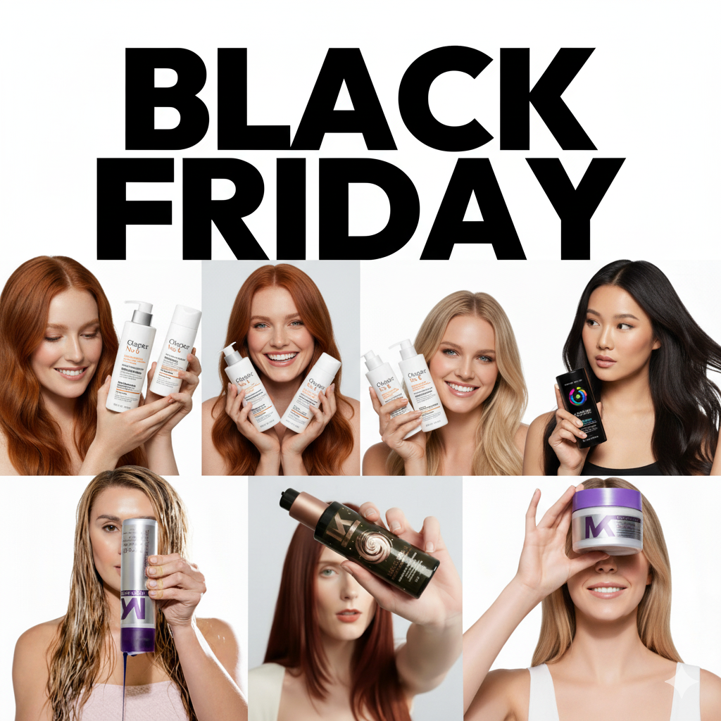  A vibrant promotional image for Black Friday 2025 haircare deals in South Africa. The text 'BLACK FRIDAY' is displayed prominently above a collage of smiling women with beautiful, healthy hair, showcasing products from partner haircare brands.