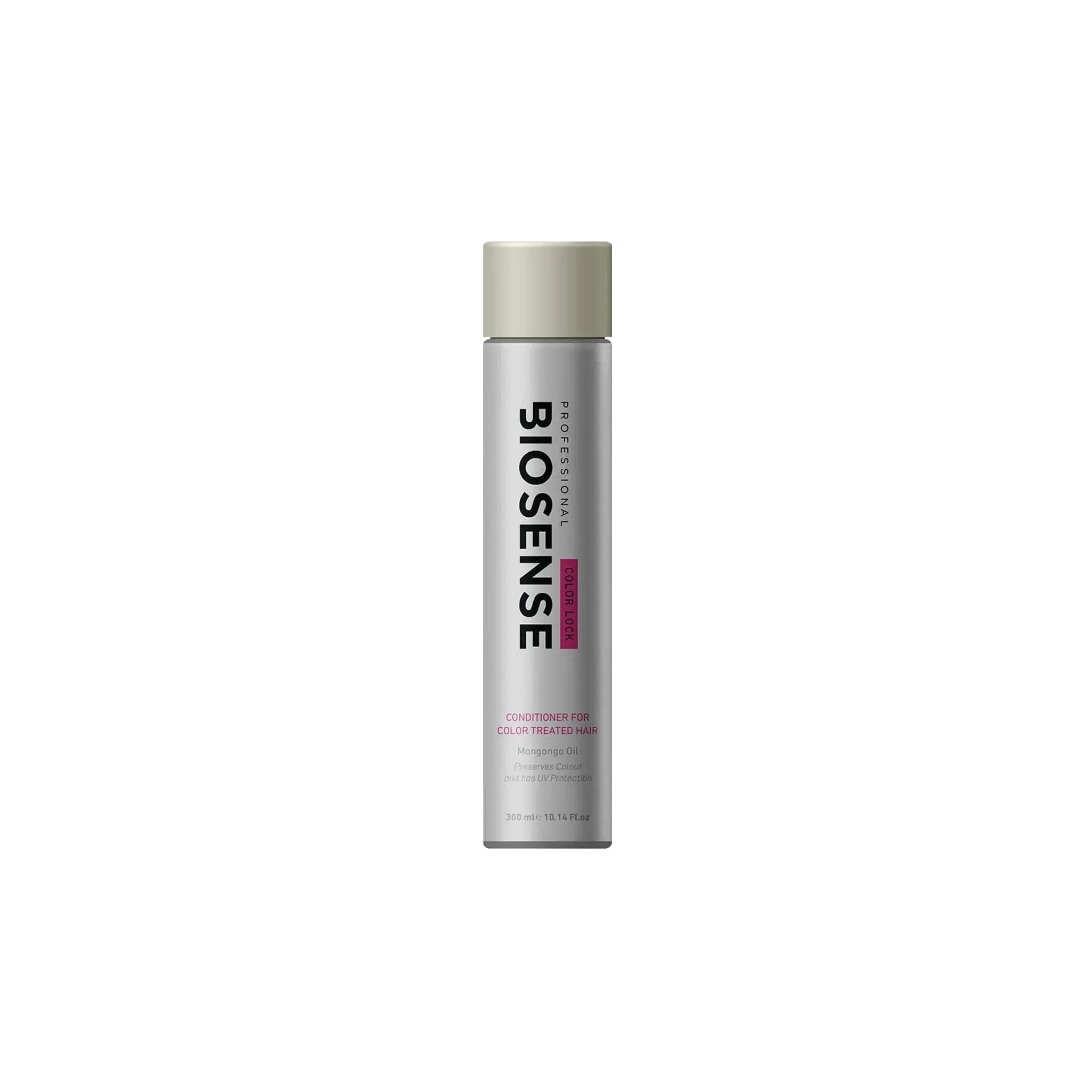 Aerosol spray can of Biosense Conditioner among top hair care products collection