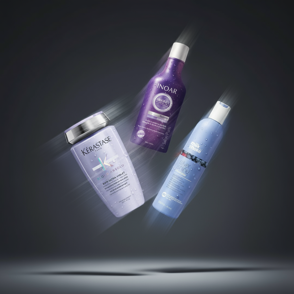 Professional blonde haircare with Kérastase Blond Absolu, Pureology purple shampoo, and Joico treatments for vibrant, brass-free blonde hair