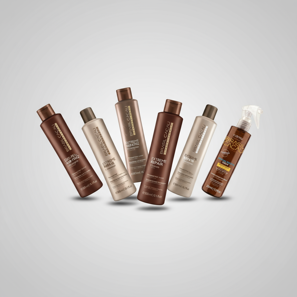 Brasil Cacau Brazilian keratin hair care products including anti-frizz shampoos, conditioners, repair treatments and smoothing serums