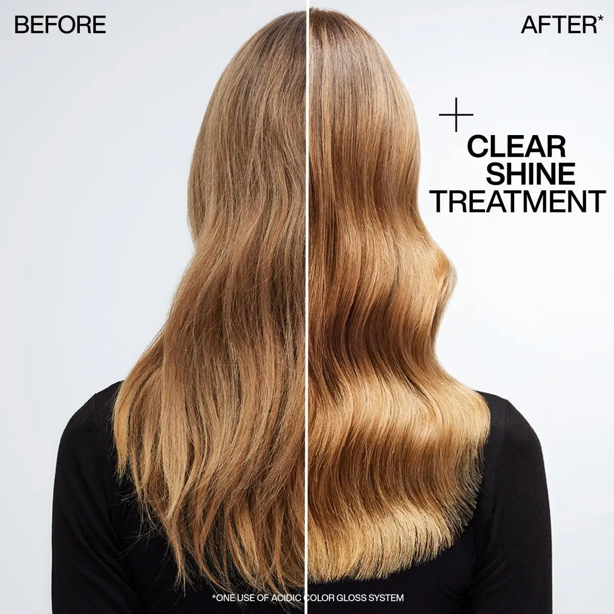 Hair before and after Clear Shine Treatment in the Color Care collection