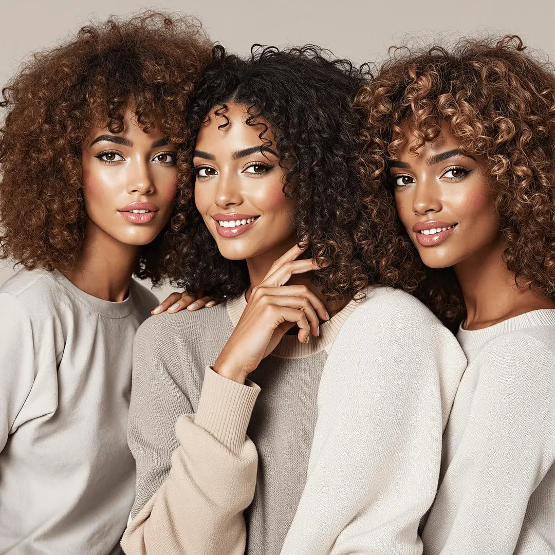 Three women with curly hair enjoying soft, manageable curls using Curly Hair Conditioner