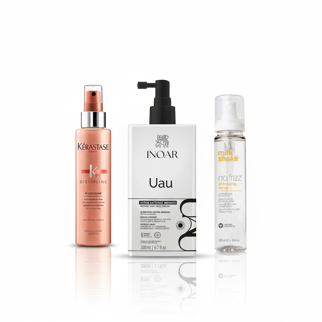 Frizzy hair solutions featuring Kerastase, INOAR, and Milkshake anti-frizz products - best treatment for frizzy hair at Partners Hair South Africa