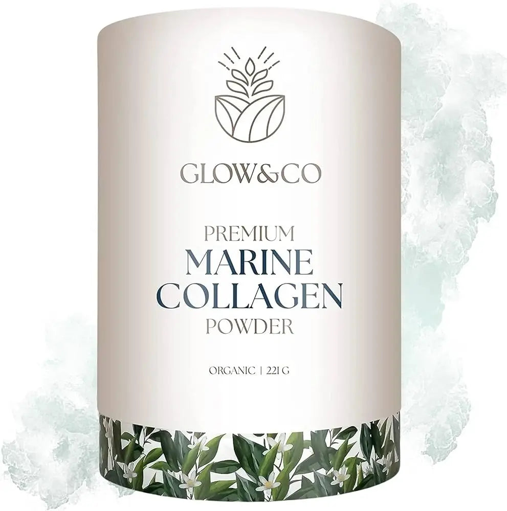 Glow Co’s featured best selling Marine Collagen Powder with botanical design in collection.