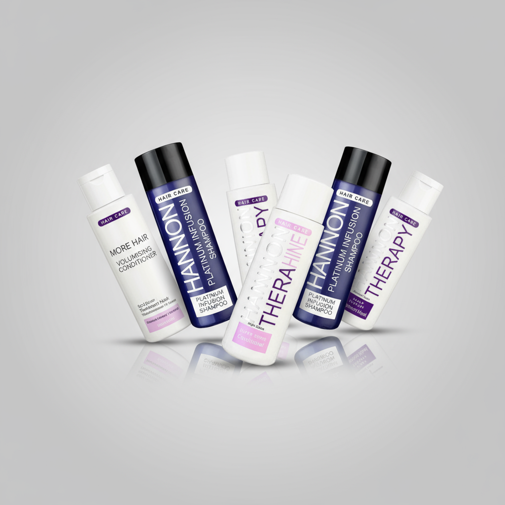 Hannon professional hair care products including volumising conditioners, platinum toners, shampoos and scalp treatments