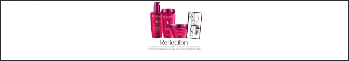 Pink hair care product bottles from the Kerastase Reflection range collection.