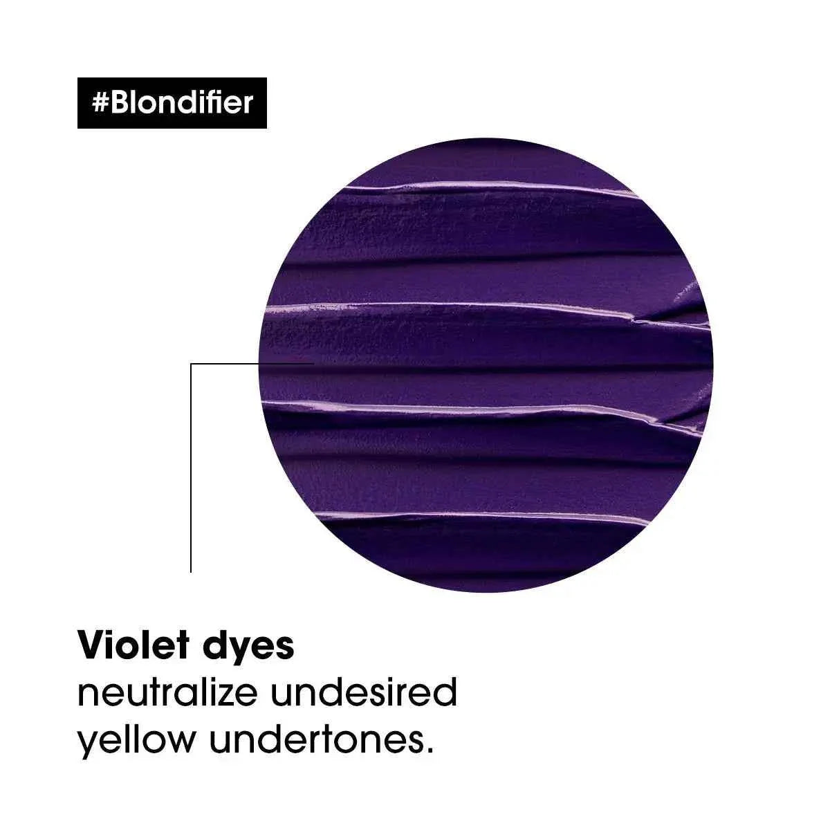 Purple toning conditioner swatch for blonde hair