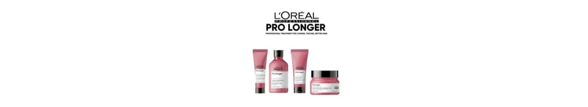 L’Oréal Professionnel Pro Longer hair care products in pink and white packaging.