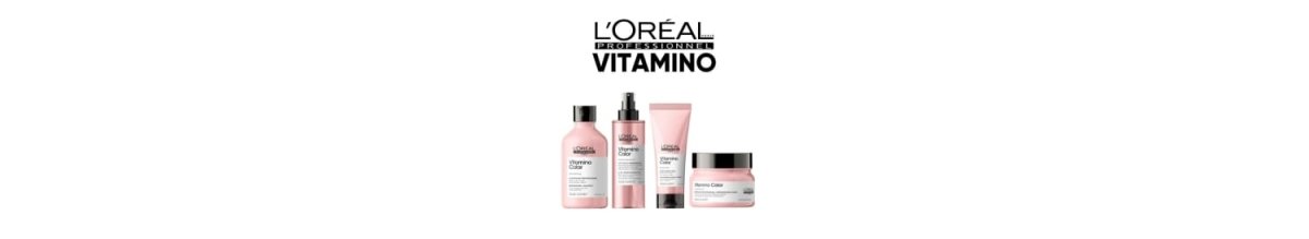L’Oréal Professionnel Vitamino skincare collection in pink and white packaging.