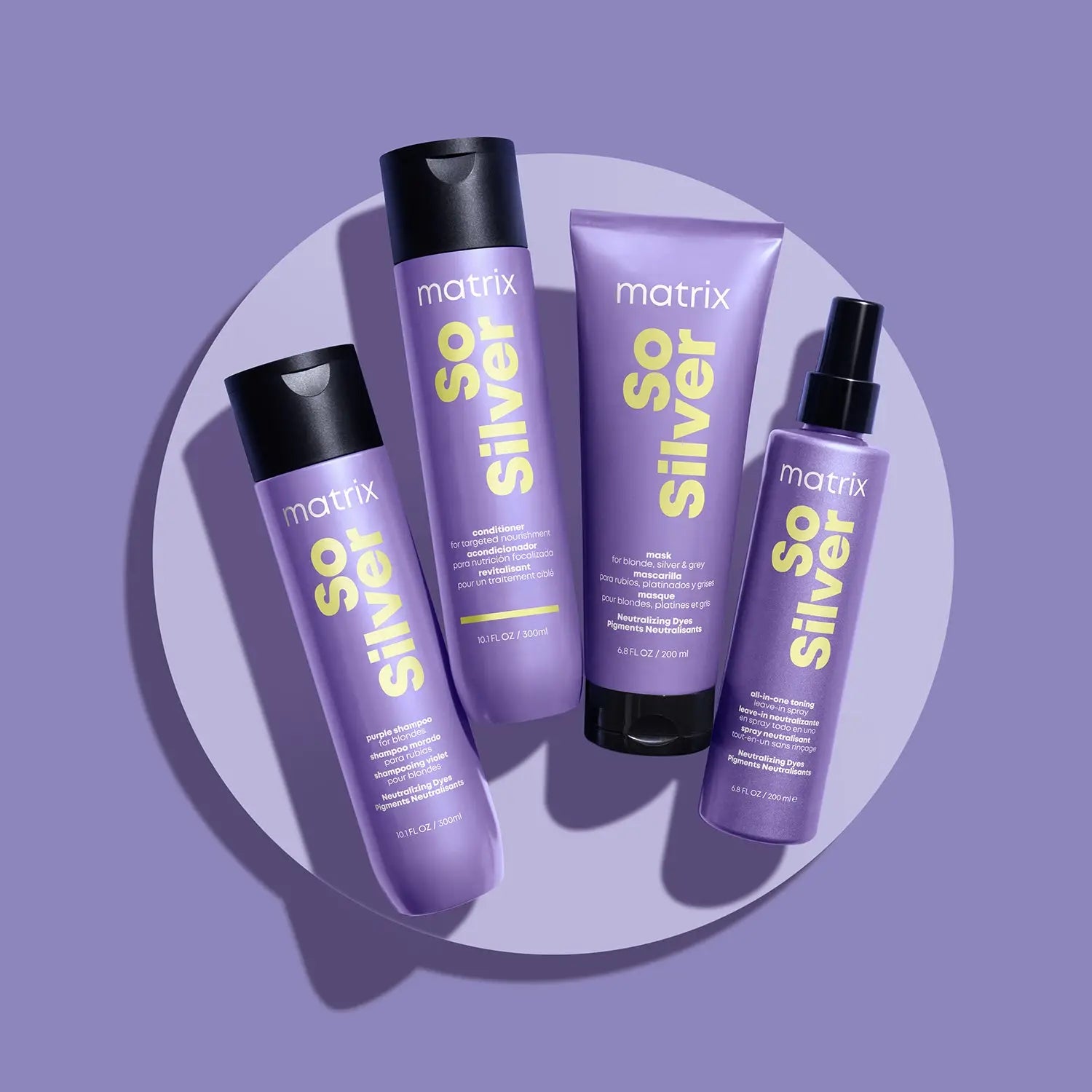 Purple Matrix So Silver bottles in the Matrix Blonde Hair Care collection for blonde hair.