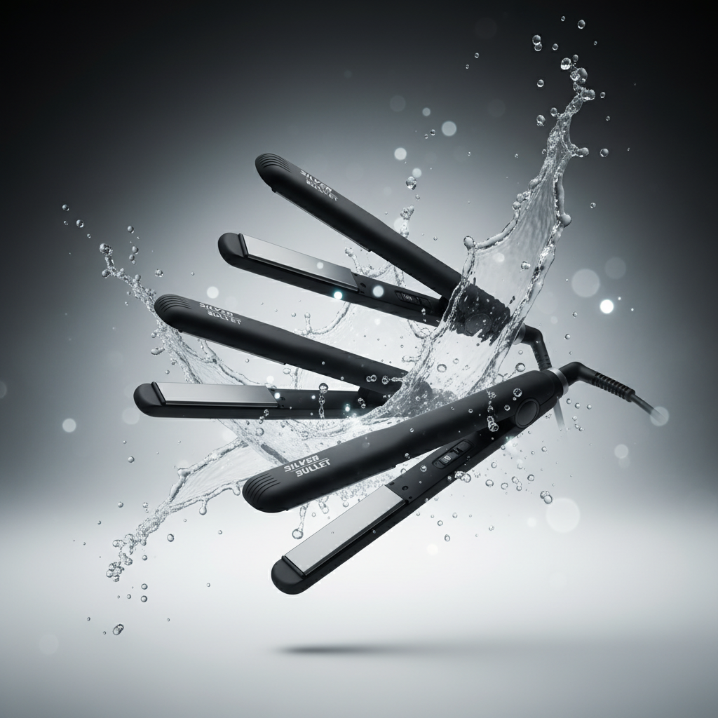 Hair straightener and flat iron collection featuring Silver Bullet Lightning Titanium, White Heat Max, and Glide Ceramic models - best hair straightener styling tools at Partners Hair South Africa
