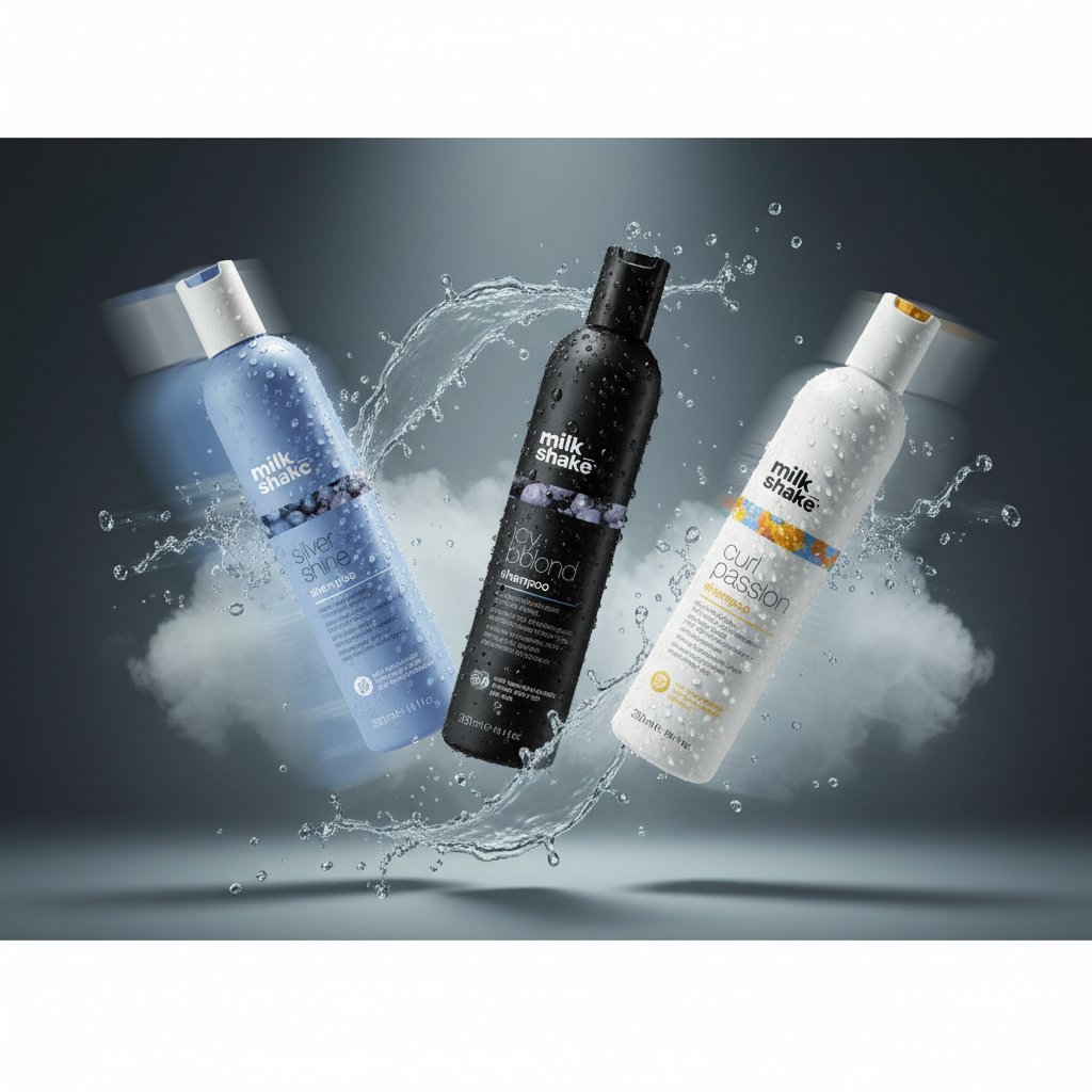 Milk shake shampoo collection featuring Silver Shine purple shampoo, Icy Blonde shampoo, and Incredible Milk treatment - sulfate-free vegan milk shake hair products at Partners Hair South Africa