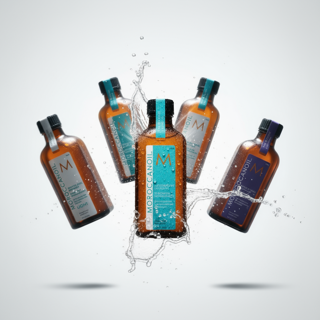 Argan oil hair treatment collection featuring Moroccanoil Treatment Original, Light, and Purple formulas - moroccanoil hair oil for shine, smoothness and frizz control at Partners Hair South Africa