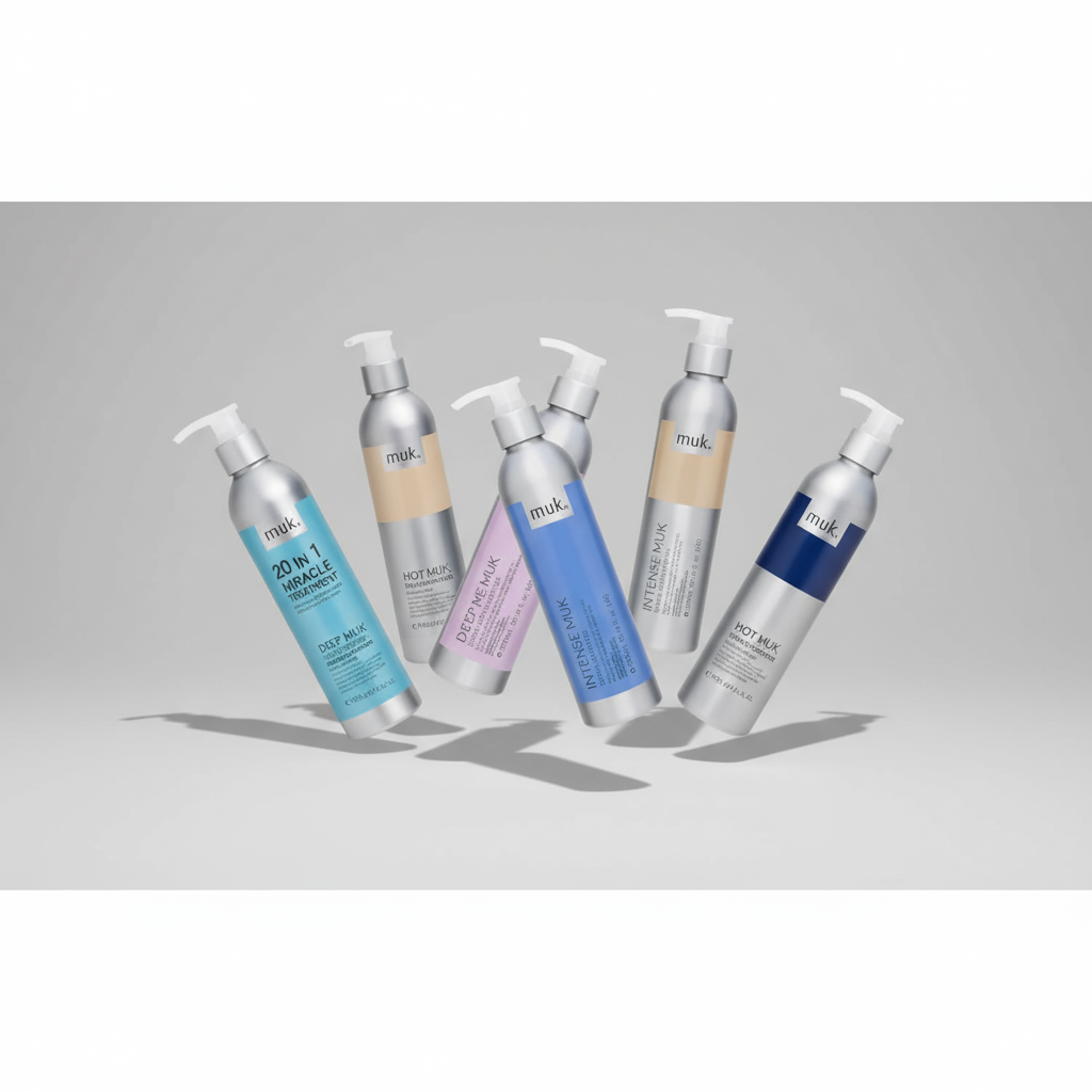 MUK Haircare professional salon products including miracle treatments, thermal protectors, shampoos and repair conditioners