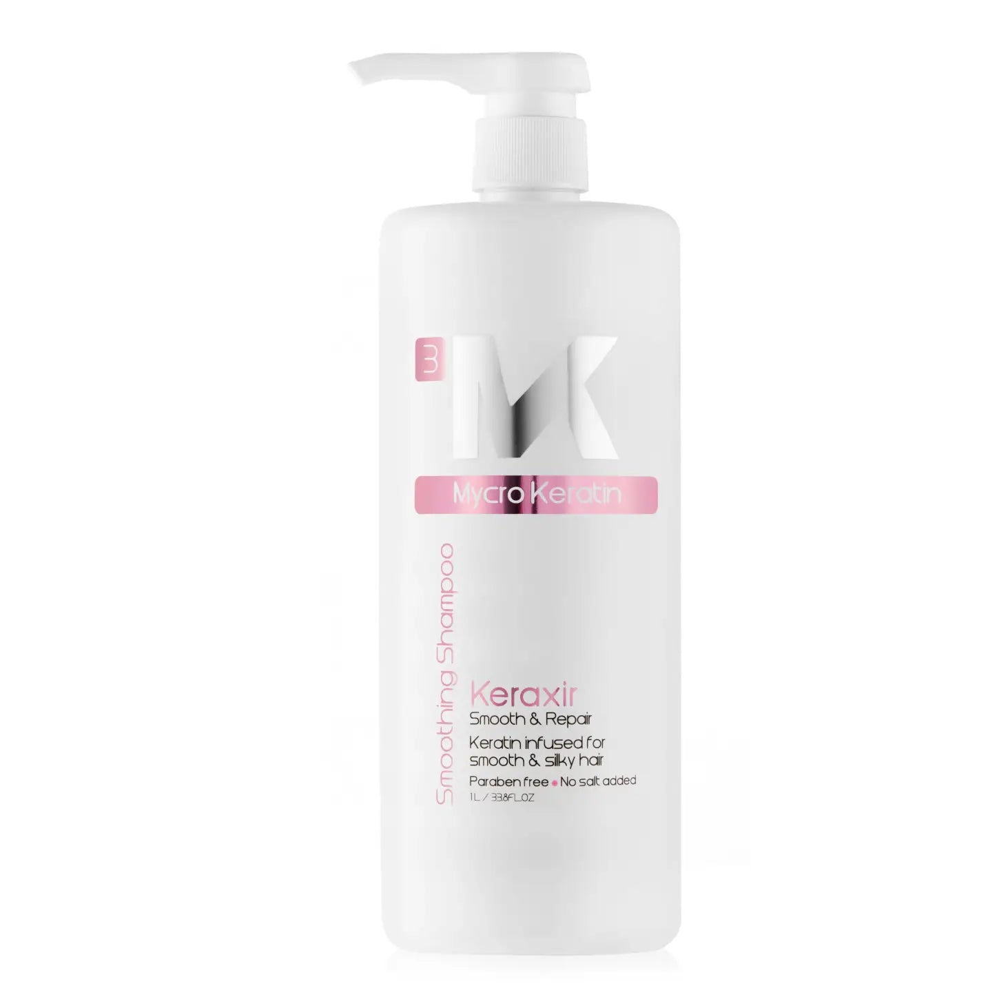 White Keraxir smoothing shampoo bottle from Mycro Keratin KERAXIR collection