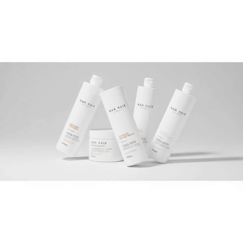 NAK vegan professional hair care products including sulfate-free shampoos, conditioners and hydrating treatments