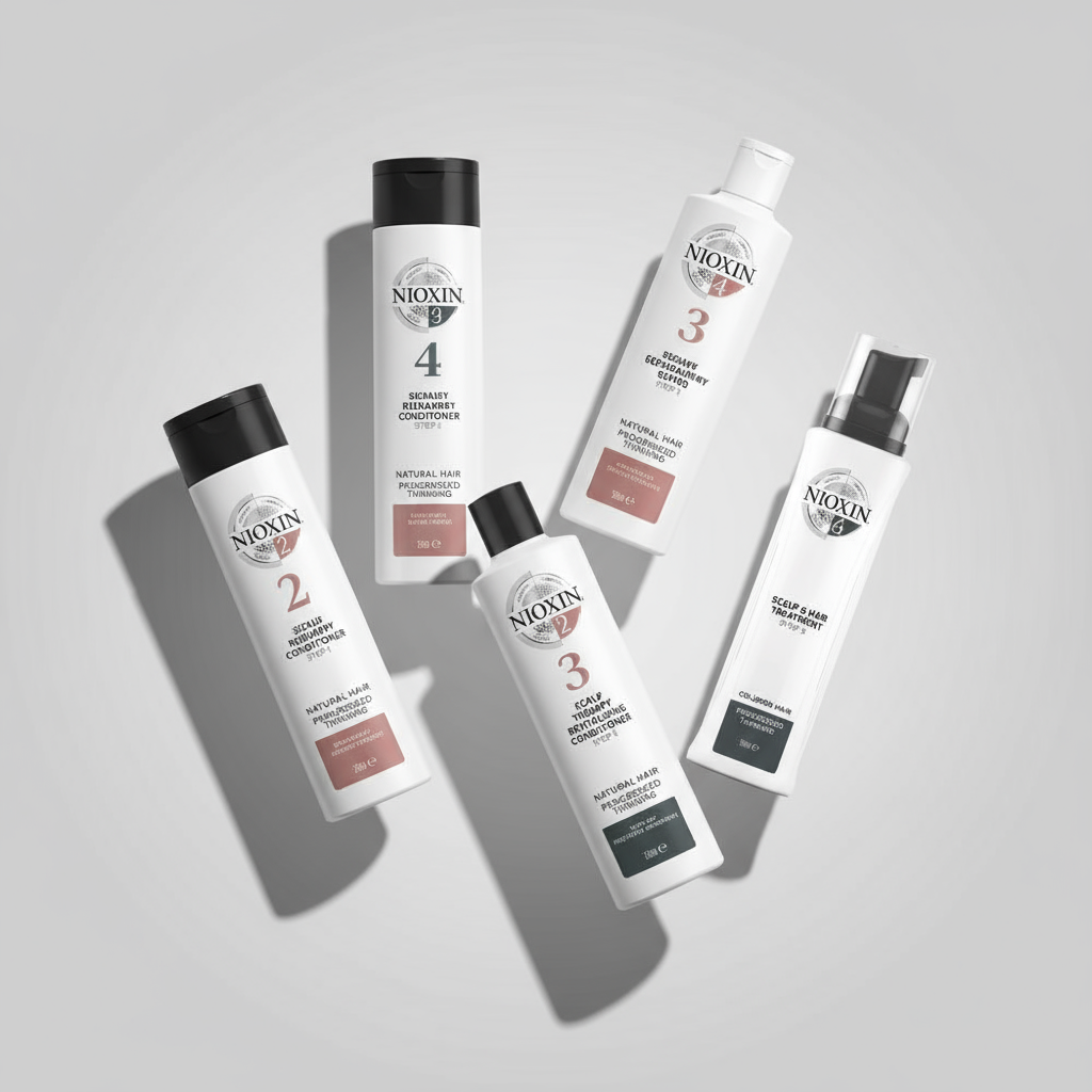 Nioxin professional hair thickening system products including cleansers, scalp therapy conditioners and scalp treatments