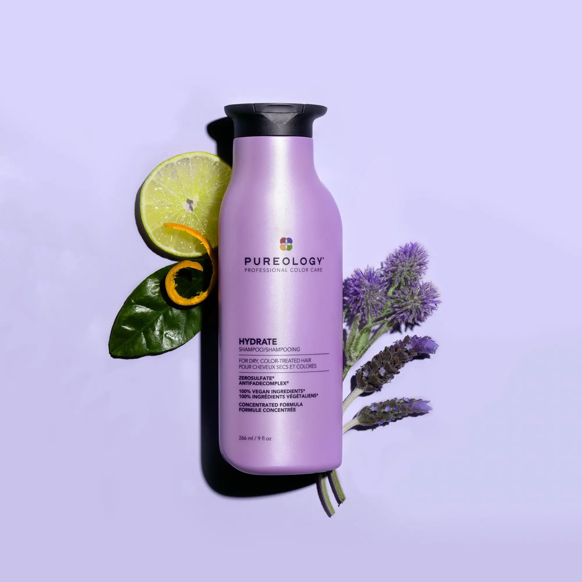 Purple bottle of Pureology Hydrate shampoo for color-treated hair from Pureology Shampoos collection.